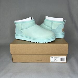 Ugg Boots Classic Ultra Mini Sky Blue Suede Wool Ankle Shoes Womens Youth Sz 6